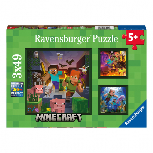 Ravensburger: Minecraft Biomes 3x49 Brikker i gruppen PUSLESPIL / Puslespil til børn hos Spelexperten (10105621)
