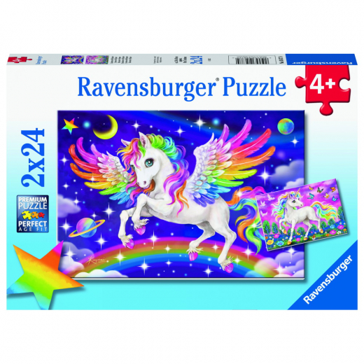 Ravensburger: Unicorn And Pegasus 2x24 Brikker i gruppen PUSLESPIL / Puslespil til børn hos Spelexperten (10105677)