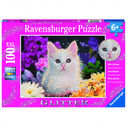 Ravensburger: White Kitten Glitter XXL 100 Brikker i gruppen PUSLESPIL / < 750 brikker hos Spelexperten (10113358)
