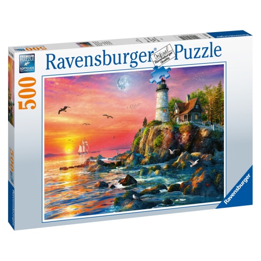 Ravensburger: Lighthouse at Sunset 500 brikker i gruppen PUSLESPIL / < 750 brikker hos Spelexperten (10216581)