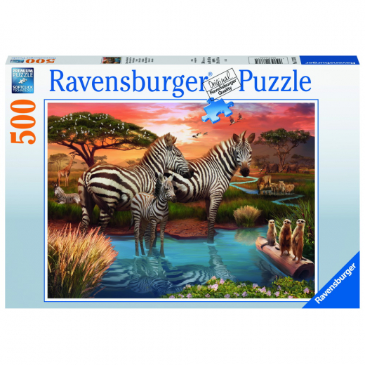 Ravensburger: Zebras In Sunset 500 Brikker i gruppen PUSLESPIL / < 750 brikker hos Spelexperten (10217376)