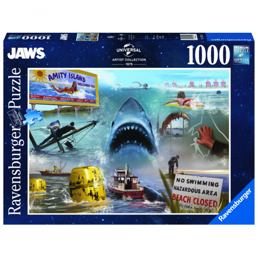 Ravensburger: Universal Studios Jaws 1000 Brikker i gruppen PUSLESPIL / 1000 brikker hos Spelexperten (10217450)