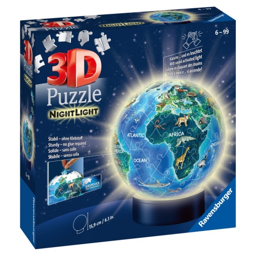 Ravensburger 3D Globus med natlys 72 brikker i gruppen PUSLESPIL / 3D puslespil hos Spelexperten (10311844)