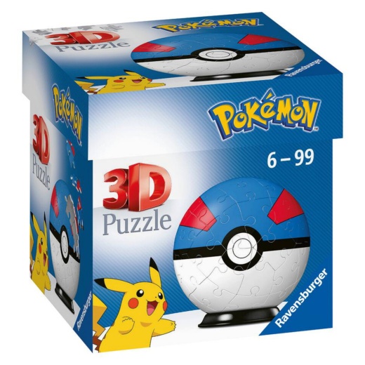 Ravensburger 3D Pokémon Pokeball Blå 55 Brikker i gruppen PUSLESPIL / 3D puslespil hos Spelexperten (10382722B)