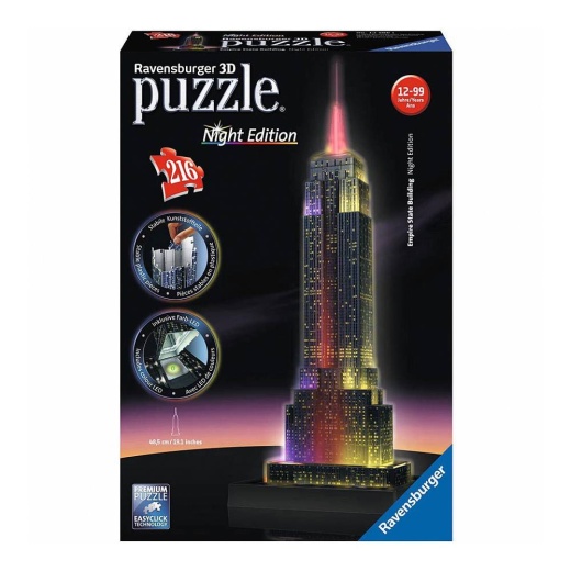 Empire State Building Night Edition 3D - 216 brikker i gruppen PUSLESPIL / 3D puslespil hos Spelexperten (10412566)