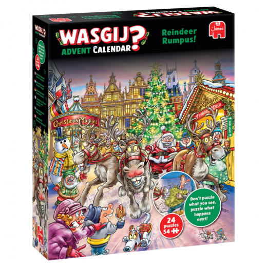 Wasgij? Adventskalender - Reindeer Rumpus! 24 x 54 Brikker i gruppen PUSLESPIL / < 750 brikker hos Spelexperten (1110100707)