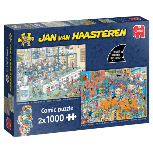 Jan Van Haasteren Puslespil: Suds Everywhere, A Splash of Colour 2x1000 Brikker i gruppen PUSLESPIL / 1000 brikker hos Spelexperten (1110100887)