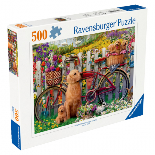 Ravensburger Cute dogs in the garden 500 Brikker i gruppen PUSLESPIL / < 750 brikker hos Spelexperten (12000209)