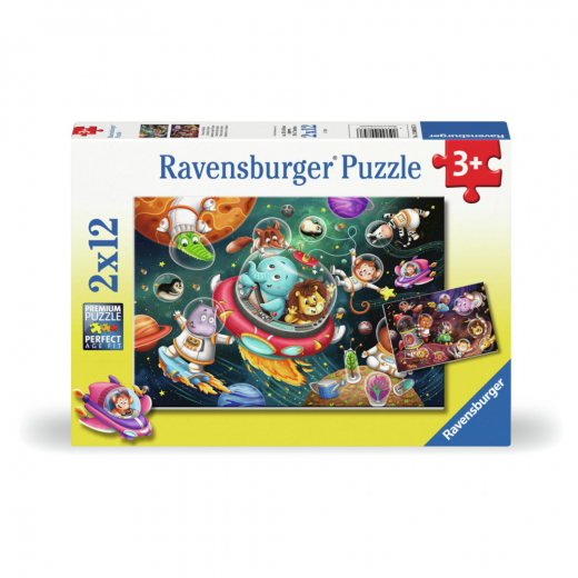 Ravensburger: Dyr i rummet 2x12 Brikker i gruppen PUSLESPIL / Puslespil til børn hos Spelexperten (12000857)