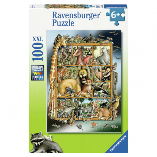 Ravensburger: Animals On The Shelf 100 XXL Brikker i gruppen PUSLESPIL / Puslespil til børn hos Spelexperten (12000862)