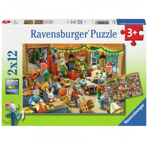 Ravensburger: Christmas Toy Factory 2x12 Brikker i gruppen PUSLESPIL / Puslespil til børn hos Spelexperten (12004047)