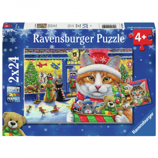 Ravensburger: Christmas Kitties 2x24 Brikker i gruppen PUSLESPIL / Julepuslespil hos Spelexperten (12004059)