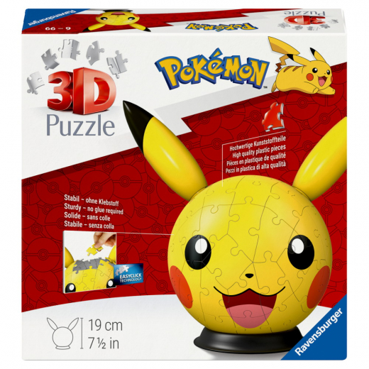 Ravensburger 3D Pokémon Pikachu med ører 72 Brikker i gruppen PUSLESPIL / 3D puslespil hos Spelexperten (12008076)