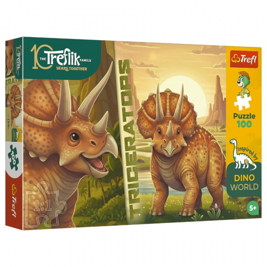 Trefl Puslespil: Dino World Triceratops 100 Brikker i gruppen PUSLESPIL / Puslespil til børn hos Spelexperten (16580)