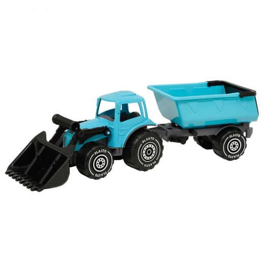 Plasto Traktor med frontlæsser og trailer - Turkis i gruppen LEGETØJ / Legetøjskøretøjer / Plasto hos Spelexperten (1672000TUB)