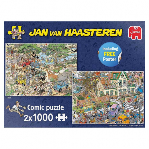 Jan Van Haasteren Puzzle: The Storm, Safari 2x1000 Pieces i gruppen PUSLESPIL / 1000 brikker hos Spelexperten (22-19001)