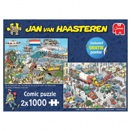 Jan Van Haasteren Traffic Chaos & By Air, Land and Sea 2x1000 Brikker i gruppen PUSLESPIL / 1000 brikker hos Spelexperten (22-20073)