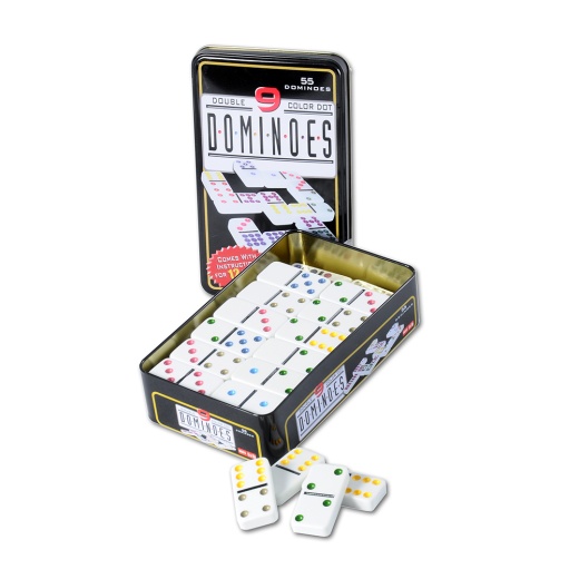 Domino Double 9 colour tinbox i gruppen SELSKABSSPIL / Klassiske hos Spelexperten (250102)
