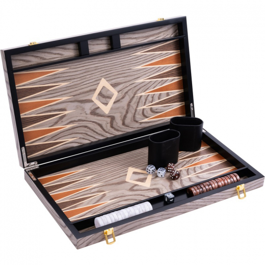 Longfield Backgammon Large Grey Ebony i gruppen SELSKABSSPIL / Backgammon hos Spelexperten (250543)