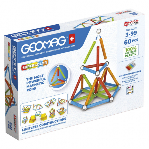 Geomag Supercolor Recycled 60 Dele i gruppen LEGETØJ / Byggeklodser / Geomag hos Spelexperten (51024005)