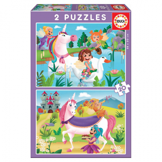 Educa Unicorns and fairies 2x20 Brikker i gruppen PUSLESPIL / Puslespil til børn hos Spelexperten (80-18064)