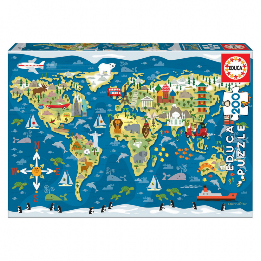 Educa World Map 200 brikker i gruppen PUSLESPIL / < 750 brikker hos Spelexperten (80-19292)
