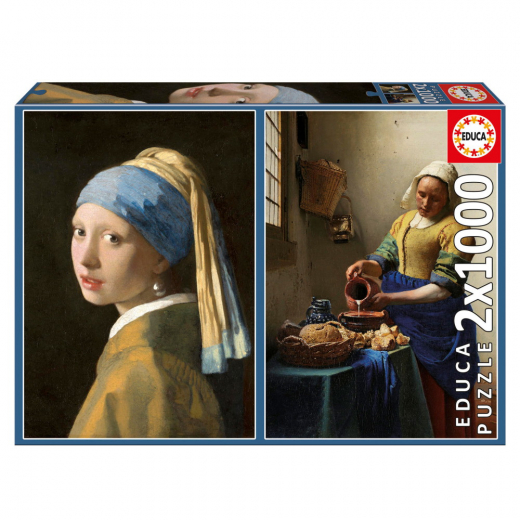 Educa Vermeer - Girl with a pearl earring + The milkmaid 2x1000 Brikker i gruppen PUSLESPIL / 1000 brikker hos Spelexperten (80-20309)