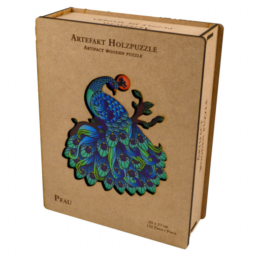 Artefakt Wooden Puzzle - Peacock 132 Brikker i gruppen PUSLESPIL / Puslespil i træ hos Spelexperten (9081)