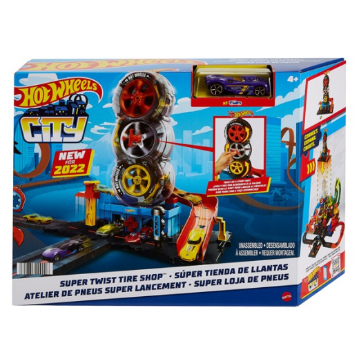 Hot Wheels City - Super Twist Tire Shop i gruppen LEGETØJ / Legetøjskøretøjer / Hot Wheels hos Spelexperten (965-0204)