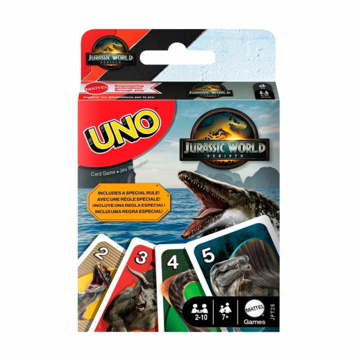 UNO Jurassic World Rebirth i gruppen SELSKABSSPIL / Familiespil hos Spelexperten (967-2552)