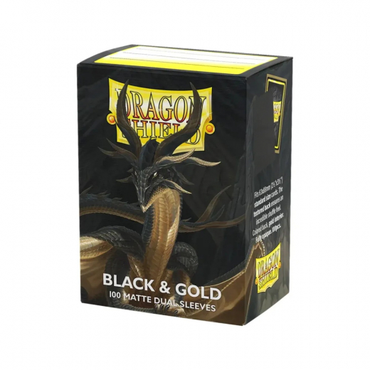 Sleeves Dragon Shield Matte Dual - 63 x 88 mm Black & Gold i gruppen SELSKABSSPIL / Tilbehør / Sleeves hos Spelexperten (AT15069)