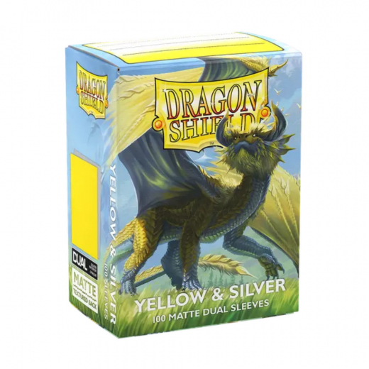 Sleeves Dragon Shield Matte Dual - 63 x 88 mm Yellow & Silver i gruppen SELSKABSSPIL / Tilbehør / Sleeves hos Spelexperten (AT15071)