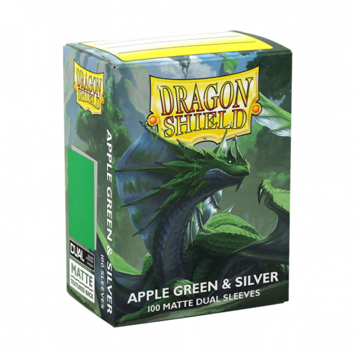 Sleeves Dragon Shield Matte Dual - 63 x 88 mm Apple Green & Silver i gruppen SELSKABSSPIL / Tilbehør / Sleeves hos Spelexperten (AT15073)