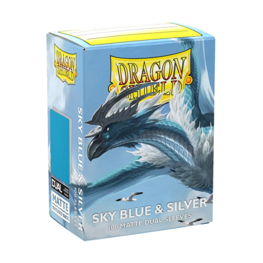Sleeves Dragon Shield Matte Dual - 63 x 88 mm Blue & Silver i gruppen SELSKABSSPIL / Tilbehør / Sleeves hos Spelexperten (AT15074)