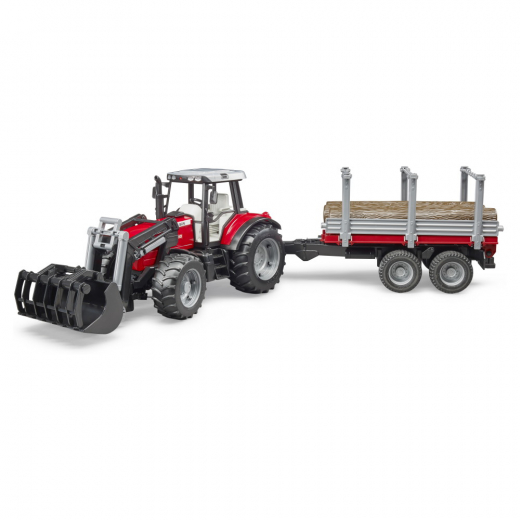 Bruder Massey Ferguson 7480 med frontlæsser og tømmervogn i gruppen LEGETØJ / Legetøjskøretøjer / Bruder hos Spelexperten (BR2046)