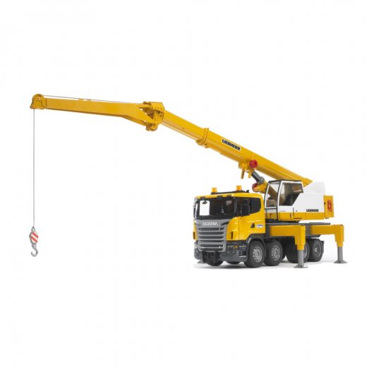 Bruder Scania R-Series Liebherr Kranvogn med lyd og lys i gruppen  hos Spelexperten (BR3570)