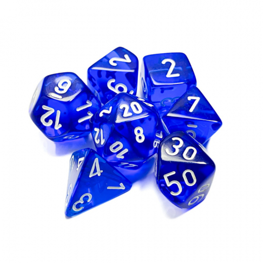 Dice Set 7 Translucent Blue/White i gruppen SELSKABSSPIL / Tilbehør / Terninger & tilbehør hos Spelexperten (CHX23076)