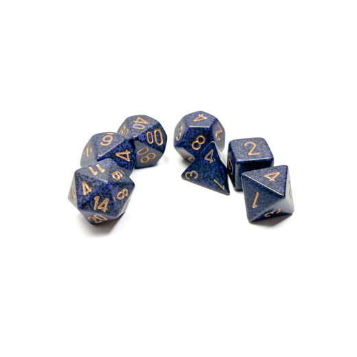 Dice Set 7 Speckled Golden Cobalt i gruppen SELSKABSSPIL / Tilbehør / Terninger & tilbehør hos Spelexperten (CHX25337)