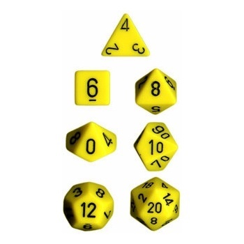 Dice Set 7 Opaque Yellow/Black i gruppen SELSKABSSPIL / Tilbehør / Terninger & tilbehør hos Spelexperten (CHX25402)