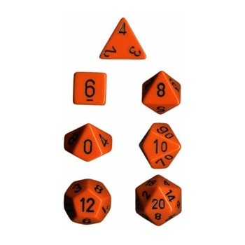 Dice Set 7 Opaque Orange/Black i gruppen SELSKABSSPIL / Tilbehør / Terninger & tilbehør hos Spelexperten (CHX25403)