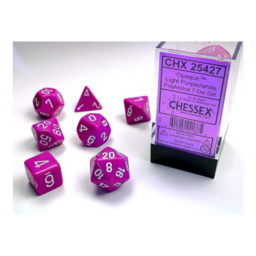 Dice Set 7 Opaque Light Purple/White i gruppen SELSKABSSPIL / Tilbehør / Terninger & tilbehør hos Spelexperten (CHX25427)