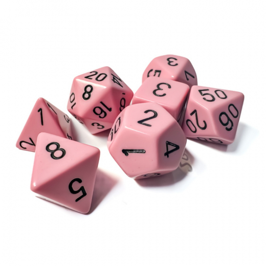 Dice Set 7 Opaque Pastel Pink/black i gruppen SELSKABSSPIL / Tilbehør / Terninger & tilbehør hos Spelexperten (CHX25464)