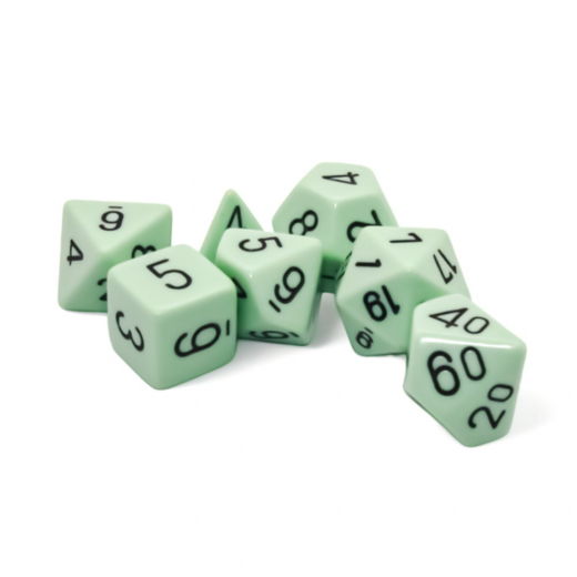 Dice Set 7 Opaque Pastel Green/black i gruppen SELSKABSSPIL / Tilbehør / Terninger & tilbehør hos Spelexperten (CHX25465)