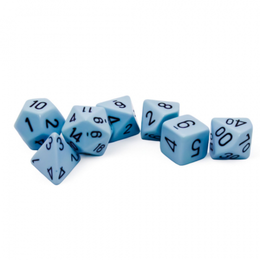 Dice Set 7 Opaque Pastel Blue/black i gruppen SELSKABSSPIL / Tilbehør / Terninger & tilbehør hos Spelexperten (CHX25466)