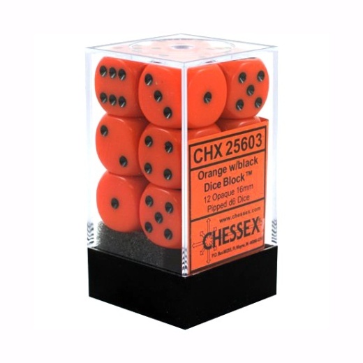 Dice Set D6 Opaque Orange/Black 16 mm i gruppen SELSKABSSPIL / Tilbehør / Terninger & tilbehør hos Spelexperten (CHX25603)