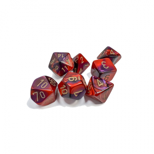 Dice Set 7 Gemini Purple-Red/Gold i gruppen SELSKABSSPIL / Tilbehør / Terninger & tilbehør hos Spelexperten (CHX26426)