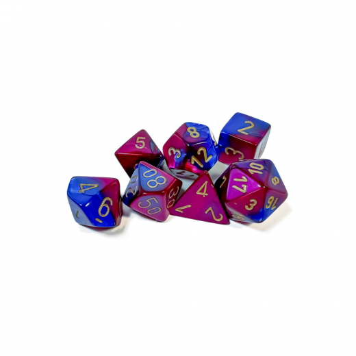 Dice Set 7 Gemini Blue-Purple/Gold i gruppen SELSKABSSPIL / Tilbehør / Terninger & tilbehør hos Spelexperten (CHX26428)