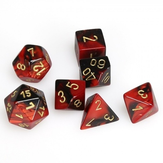 Dice Set 7 Gemini Black/Red/Gold i gruppen SELSKABSSPIL / Tilbehør / Terninger & tilbehør hos Spelexperten (CHX26433)