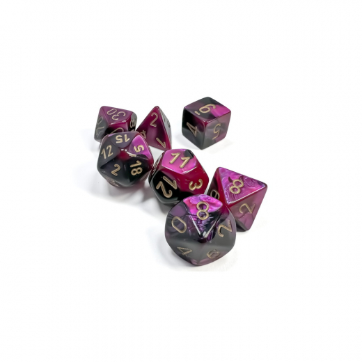 Dice Set 7 Gemini Black-Purple/Gold i gruppen SELSKABSSPIL / Tilbehør / Terninger & tilbehør hos Spelexperten (CHX26440)