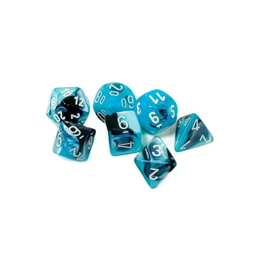 Dice Set 7 Gemini Black-Shell/White i gruppen SELSKABSSPIL / Tilbehør / Terninger & tilbehør hos Spelexperten (CHX26446)